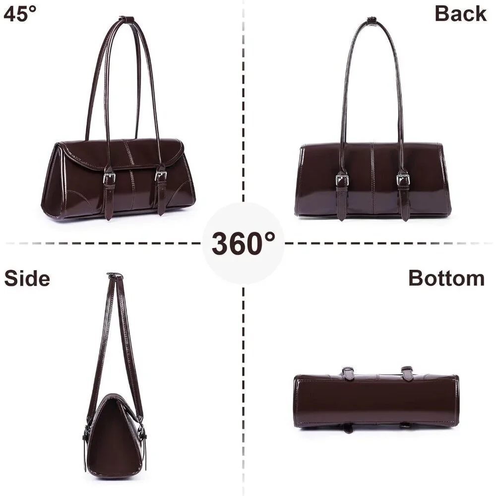 Women's Coffee Faux Leather Tote Bag Small Shoulder Handbag Purse - Picture 3 of 6